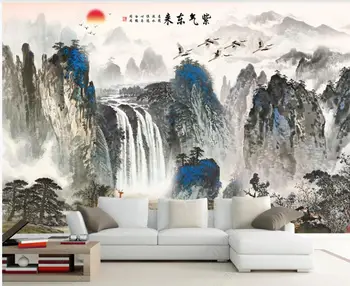 3d sienų freskomis tapetai užsakymą freskos Kinų stiliaus kalnų krioklys kraštovaizdžio namų dekoro foto tapetai, sienų į ritinius