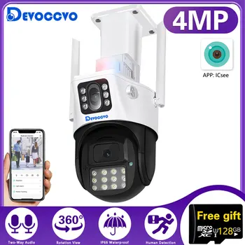 4MP Dvigubo Objektyvo Ekrano PTZ WiFi IP kamerų Sistema Garso Spalva Naktinio Matymo Lauko Wireless CCTV Saugumo Stebėjimo Kamerą