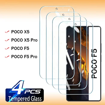 4Pcs Grūdintas Stiklas Xiaomi POCO F5 X5 F4 X4 F3 X3 GT Pro Screen Protector Dėl POCO F5 X5 Pro X5Pro F5Pro Padengti Stiklo Plėvelės
