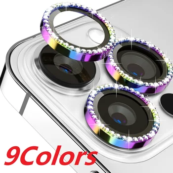 500pcs Diamond Blizgučiai Fotoaparato Objektyvą Protector, iPhone 11 12 13 14 Pro Max Metalinio Žiedo, Objektyvo Stiklo Apsauginis gaubtelis