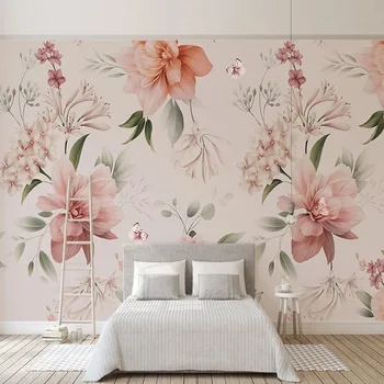 Custom 3D Tapetai, Freskos Modernus Minimalistinio Pink Gėlių Fone Sienos Decorat Namų Dekoro 3D Freska Papel De Parede Tapety Meno