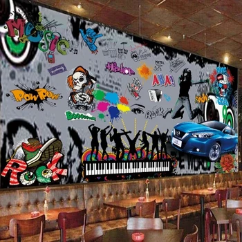 Custom Lipnios Tapetai Grafiti Retro Automobilių Sporto Baras, Restoranas, Vaikų Miegamasis Foto Sienų Freskomis Vandeniui Lipdukas