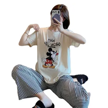 Disney Mickey Mouse Sleepwear Kostiumą Lady Vasaros Pižama Moterims, Patogus, Minkštas Moteris 2 dalių Komplektas Pižamos naktiniai drabužiai 2022 Naujas
