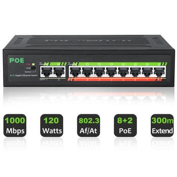 ienronlink 8 Port 100/1000Mbps POE Switch 2 Uostą 1000Mbps Uplink Ethernet Switch 52V 120W Bulit-elektros Energijos Tiekimo su VLAN