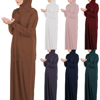 Ilga Suknelė Orinės Musulmonų Moterų Maldos Nauja Suknelė Vientisa Spalva, Vieną Dydis Gobtuvu Ilgas Sijonas Kratinys Suknelė