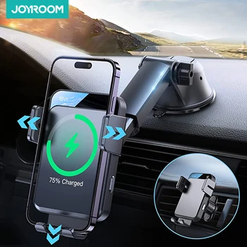 JOYROOM Qi 15W Greito Įkrovimo Telefono Laikiklį, Pritvirtinkite Auto-Tvirtinimo Derinimas priekinio Stiklo, prietaisų Skydelio Automobilinis Įkroviklis iPhone Samsung