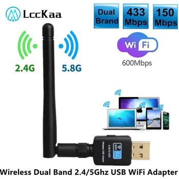 LccKaa Belaidis USB Wi-fi Adapteris 5G/2.4 G Dual Band USB WiFi Antenos 600Mbps Belaidžio Wifi Tinklo plokštė Nešiojamas PC WiFi Dongle