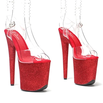Leecabe 20cm /8inch Naujas pole dance kulno seksualus ponios, Raudona Blizgučiai aukštos obcasie sandalai batų platformos ašigalio šokių batų
