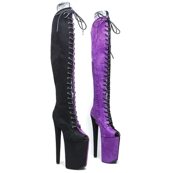 Leecabe 23CM/9inches Suede Viršutinė juoda su violetinės spalvos mados lady mažos atviros kojų Aukšto Kulno platforma Ašigalio Šokių batai