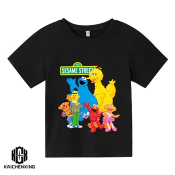 Mergaičių ir Berniukų Trumpas Rankovės marškinėliai Vaikams, Kad Sesame Street Animacinių filmų Print T-shirt Cookie Monster ir Elmo Juokinga, vaikiški Drabužiai