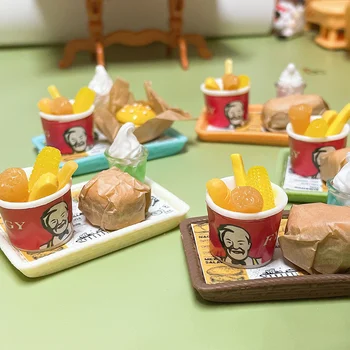 Miniatiūriniai Saldainiai Virtuvės Žaislai, Lėlių Mini Modeliavimo Maisto Kepta Vištiena Kibirą Hamburger Sundae Nustatyti Miltai Modelis Vaikams Dovanos
