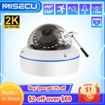 MISECU Super HD 5MP 4MP H. 265 Priežiūros POE IP Camera Mikrofonas Dome Patalpų Vaizdo Apsaugos Namuose Kamera Metalo el. Pašto Stumti P2P