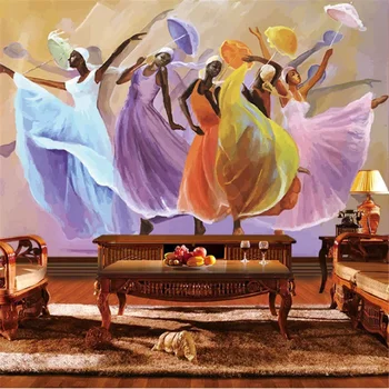 Pritaikytas aukštos klasės 3d tapetų spalva Afrikos mergina šokių freskos gyvenimo kambario, miegamasis šokių kambario sienų apdaila 3d tapetai