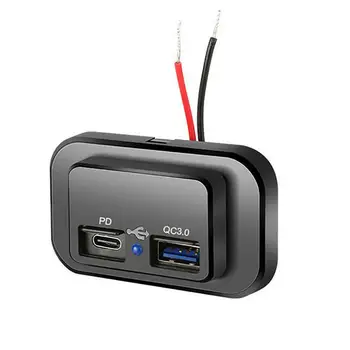 QC3.0+PD DC 12V/24V Black Dual USB lizdas Smart Automobilių Mobiliųjų Telefonų Kroviklį Laivo RV Pakeitimo Usb Priedai Be Skylių