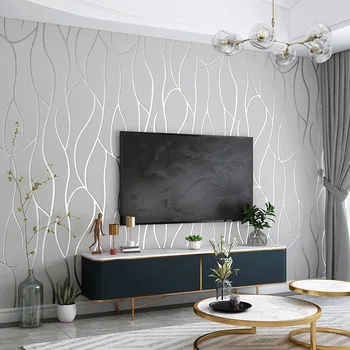 Tapetai Šiuolaikinės Geometrijos Tekstūros 3D Dryžuotų Tapetų Gyvenamasis Kambarys su Sofa-lova, TV Sienų Dekoras Namuose Sidabro Pilkos Juodos Sienos Popieriaus