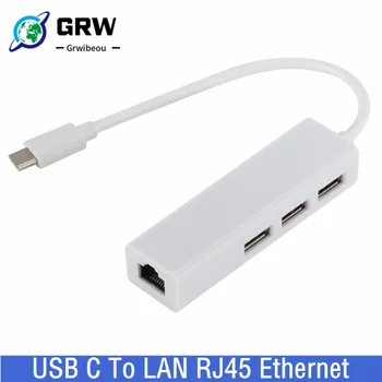 USB 3.1 HUB C TIPO prie Ethernet Tinklo LAN Adapteris 100Mbps RJ45, USB-C Su 3 Prievadų USB šakotuvas Splitter 