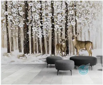 WDBH Užsakymą freskos 3d foto tapetai Europos miškų sniego briedžių skraidančiu paukščiu namų dekoro 3d sienų freskomis tapetai už kambarį