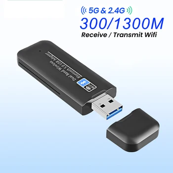 WiFi Adapteris AC300 AC1300 WiFi6/5 5G&2.4 G USB WiFi Kortelės Dongle for Desktop Laptop Wifi Antena USB, Ethernet Tinklo plokštė