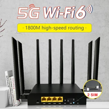 Wifi6 Dual SIM Kortelę 5G Maršrutizatorius NSI SA 1800Mbps Openwrt AKIŲ 3*1000Mbps LAN, 8*Antenos 2.4 G 5.8 GHz, Wifi, Dvi Sim Modemo Roteador